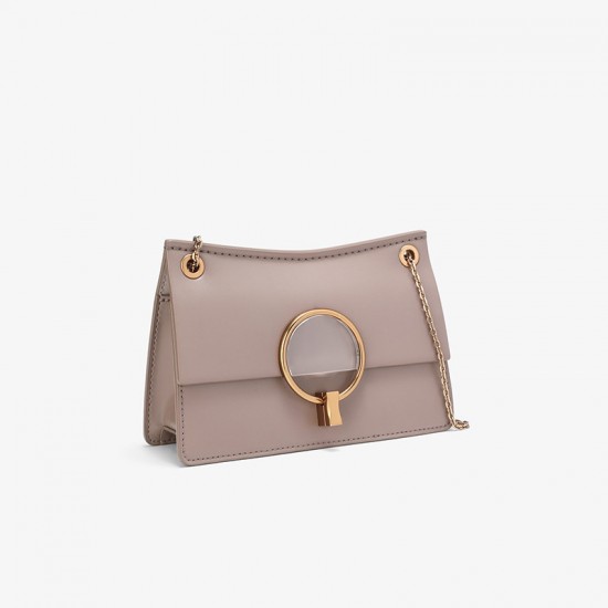 Charles Keith Metal Half Round Lady Chain Shoulder Bag Taupe